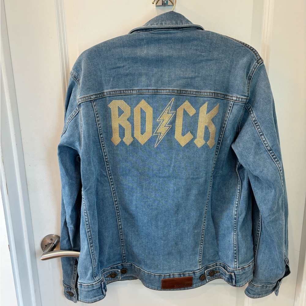 NWT Zadig & Voltaire Blue Jean Jacket with Gold 'Rock' Design - S